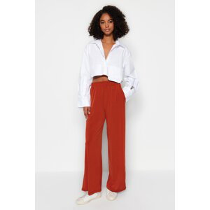 Trendyol Cinnamon Wide Leg/Comfort Fit High Waist Stretch Knitted Trousers