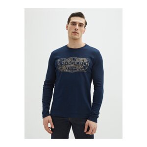 LC Waikiki Crew Neck Long Sleeved Printed Combed Combed Men's T-Shirt