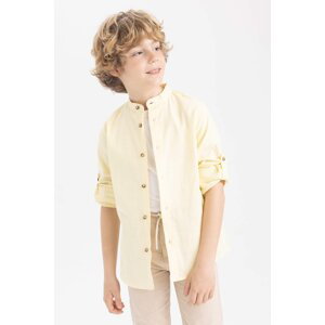 DEFACTO chlapecká košile s rovným límečkem, vzhled lnu, dlouhý rukáv