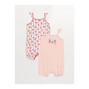 LC Waikiki Square Collar, Straps Printed Baby Girl Rompers 2-Pack