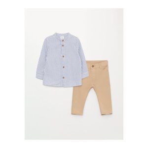 LC Waikiki Big Collar Long Sleeved Striped Baby Boy Shirt And Trousers 2-piece Set