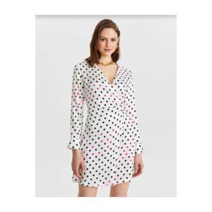 LC Waikiki Women's Dress with Polka Dot Long Sleeves, Double Breasted Collar