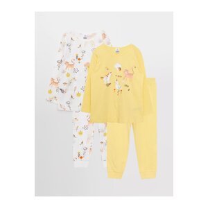 LC Waikiki Crew Neck Long Sleeve Printed Cotton Baby Girl 2-piece Pajamas Set