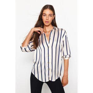 Trendyol Ecru Striped Satin Fabric Oversize Wide Fit Woven Shirt