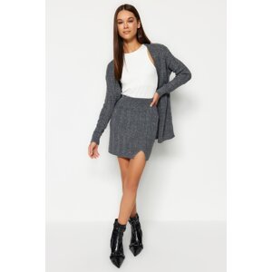 Trendyol Anthracite Glittery Skirt-Cover Cardigan Knitwear Top and Bottom Set