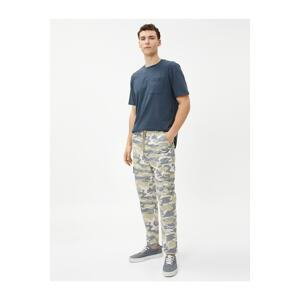 Koton Trousers with Cargo Pocket, Tie Waist, Camouflage Detailed Cotton.