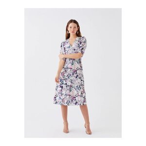 LC Waikiki LCWAIKIKI Classic Women's Dress with Double Breasted Collar Floral