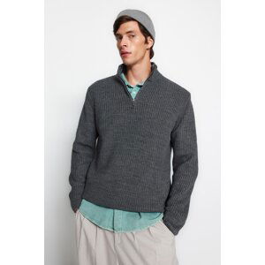 Trendyol Dark Gray Regular Fit Half Turtleneck Zipper Collar Sweater