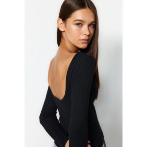 Trendyol Black With Low-Cut Back Fitted/Situated Ribbed Stretchy Knit Blouse