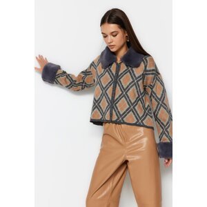 Trendyol Beige Odnímatelný Faux Für Stříbřitý pletený svetr