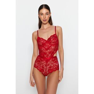 Trendyol Dark Red Ruched Window/Cut Out Detailed Rope Strap Snap Knitted Body