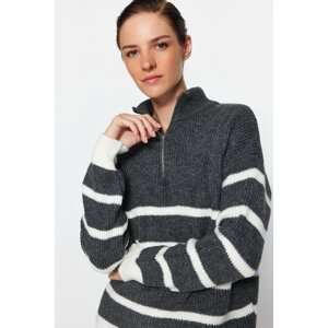 Trendyol antracitový pletený svetr na zip s měkkou texturou