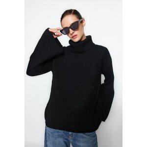 Trendyol černý měkký texturovaný pletený svetr s rolákem