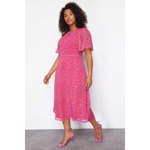 Trendyol Curve Fuchsia Animal Print A-line Midi Woven Dress