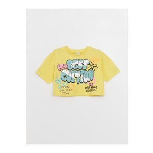 LC Waikiki Girls' Crew Neck Printed Short Sleeve Crop T-Shirt