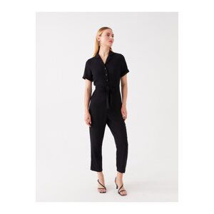 LC Waikiki Women's Jacket Collar Plain Short Sleeve Jumpsuit