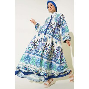 Bigdart 2423 Authentic Patterned Hijab Dress - Sax