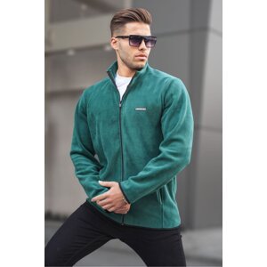 Madmext Men's Green Stand Anti-pilling Stand-Up Collar Zippered Fleece Sweatshirt 6045