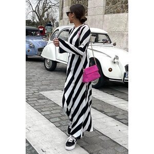 Madmext Black Striped Long Dress With Back Detailed