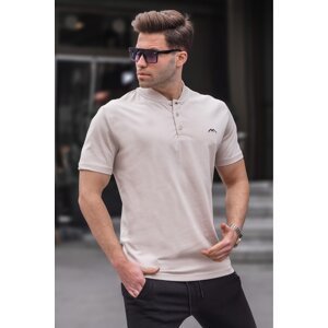 Madmext Stone Colored Men's T-Shirt with a Large Collar 6067