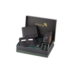 Sada Polo Air: pásek, peněženka, držák na karty, klíčenka, černá, v dárkové krabičce