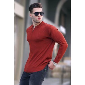 Madmext Tile Zipper Polo Collar Knitwear Men's Sweater 5974