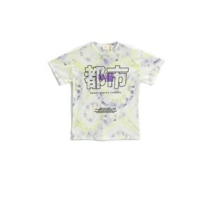 Koton Tie-Dyeing Patterned T-Shirt with Motto Print Short Sleeves Crew Neck.