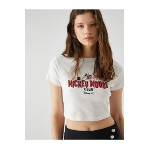 Koton Mickey Mouse T-Shirt with Crop Crew Neck Short Sleeves Printed