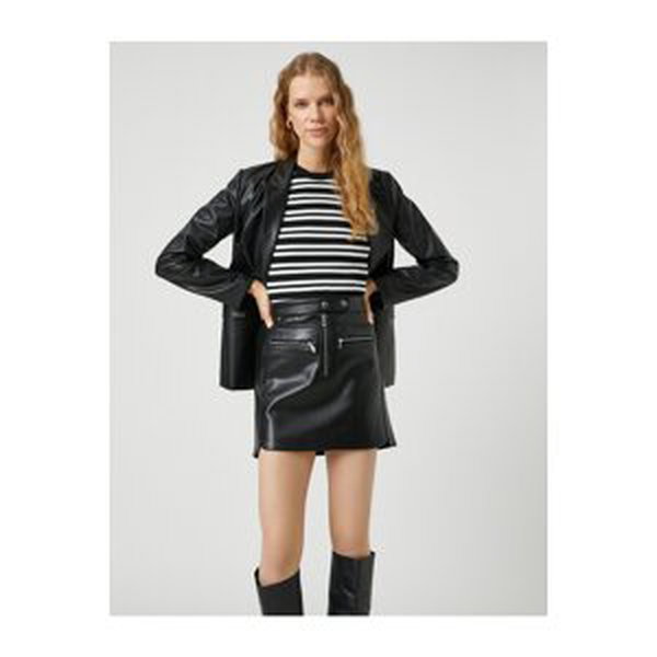 Koton Faux Leather Zippered Mini Skirt