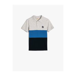 Koton Color Block Polo T-Shirt with Short Sleeves and Buttons. Cotton