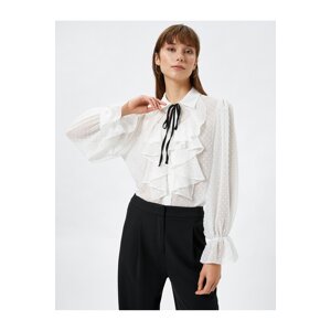 Koton Chiffon Shirt, Foulard Collar, Ruffled Balloon Sleeves