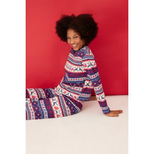 Trendyol vícebarevné 100% bavlněné tričko s vánočním motivem a kalhoty, pletená pyžamová souprava