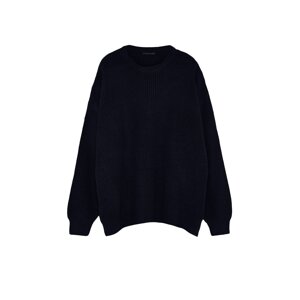 Trendyol Navy Plus Size Oversize Fit Wide Fit Crew Neck Basic Knitwear Sweater