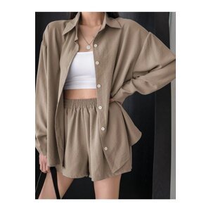 Know Women's Mink Beige Aerobin Tops and Shirts, Shorts Oversized Suit