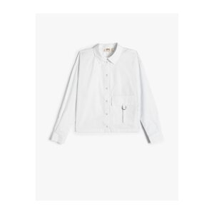 Koton Poplin Shirt Long Sleeved, Pocket Detailed and Snap Snap Fastener. Cotton.