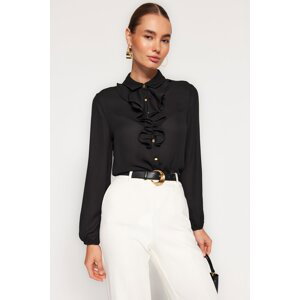Trendyol Black Regular Fit Woven Shirt with Removable Bow