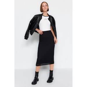 Trendyol černá midi sukně z podšívané síťoviny s vysokým pasem