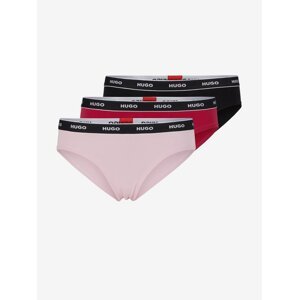 Hugo Sada tří dámských kalhotek v růžové a černé barvě BOSS