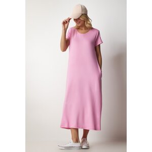 Happiness İstanbul Women's Light Pink Daily Pocket Knitted Combed Combed Dress