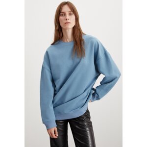GRIMELANGE Allys Women's Crew Neck Oversize Basic Blue Sweatshirt
