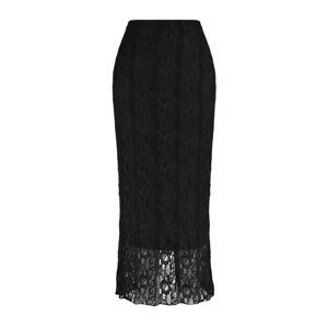 Trendyol černá krajková sukně s normálním pasem, maxi délka, s podšívkou, pružný úplet