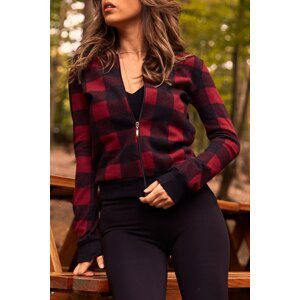 XHAN Women's Claret Red Plaid Bomber Jacket 9yxk4-41654-05