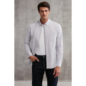 GRIMELANGE Pánská košile Cliff ze 100% bavlny s kapsou, Oxford, šedá / bílá
