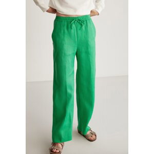 GRIMELANGE Sadie Women 100% Linen Relaxed Green Elastic Waist Trousers