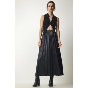 Happiness İstanbul Women's Black Pleated Long Skirt