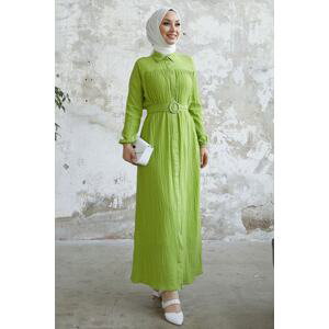 InStyle Lilya Texturované Šaty s Páskem - Olejově Zelená