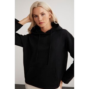 GRIMELANGE Gayle Women's Hooded Relaxed Fit Basic Black Sweatshirt with Fleece Inside