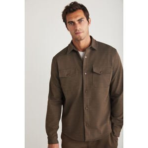 GRIMELANGE Jones Men's Special Pique Look Thick Fabric Beige Jacket with Closed Pockets and Snaps