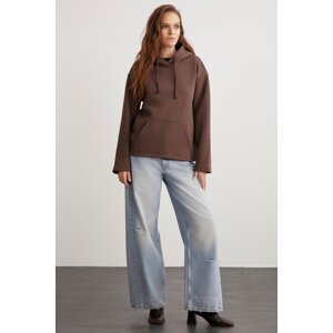GRIMELANGE Gayle Women's Hooded Fleece Inside Relaxed Fit Basic Bitter Brown Sweatshirt