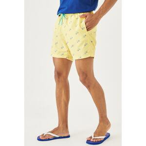 ALTINYILDIZ CLASSICS Men's Yellow Mint Standard Fit Patterned Fast Drying Pocket Swimwear Marine Shorts.